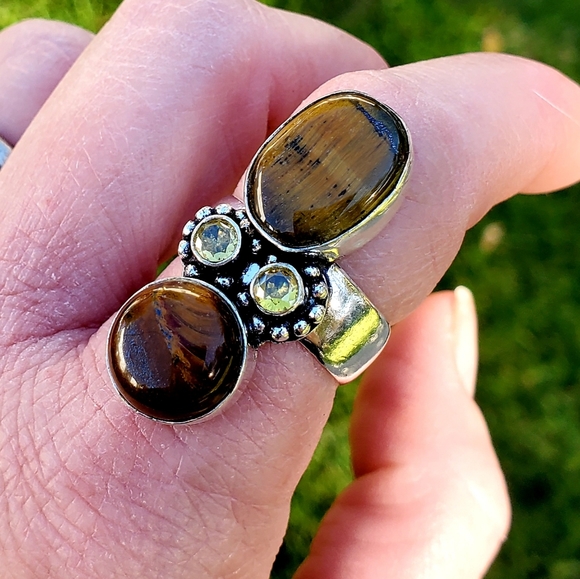 New Tiger Eye and Citrine 925 Silver Statement Ring. - Picture 7 of 16